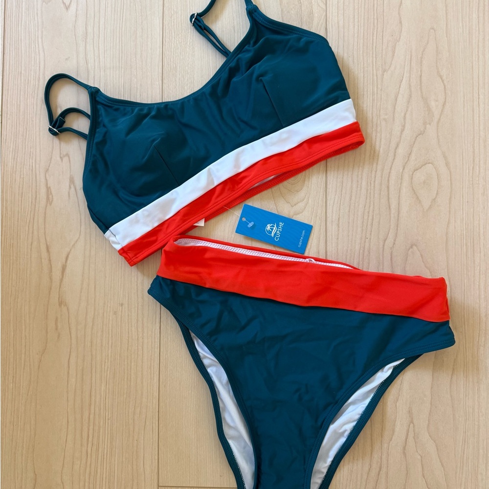 New Cupshe Blue and Red Sporty Bikini Set